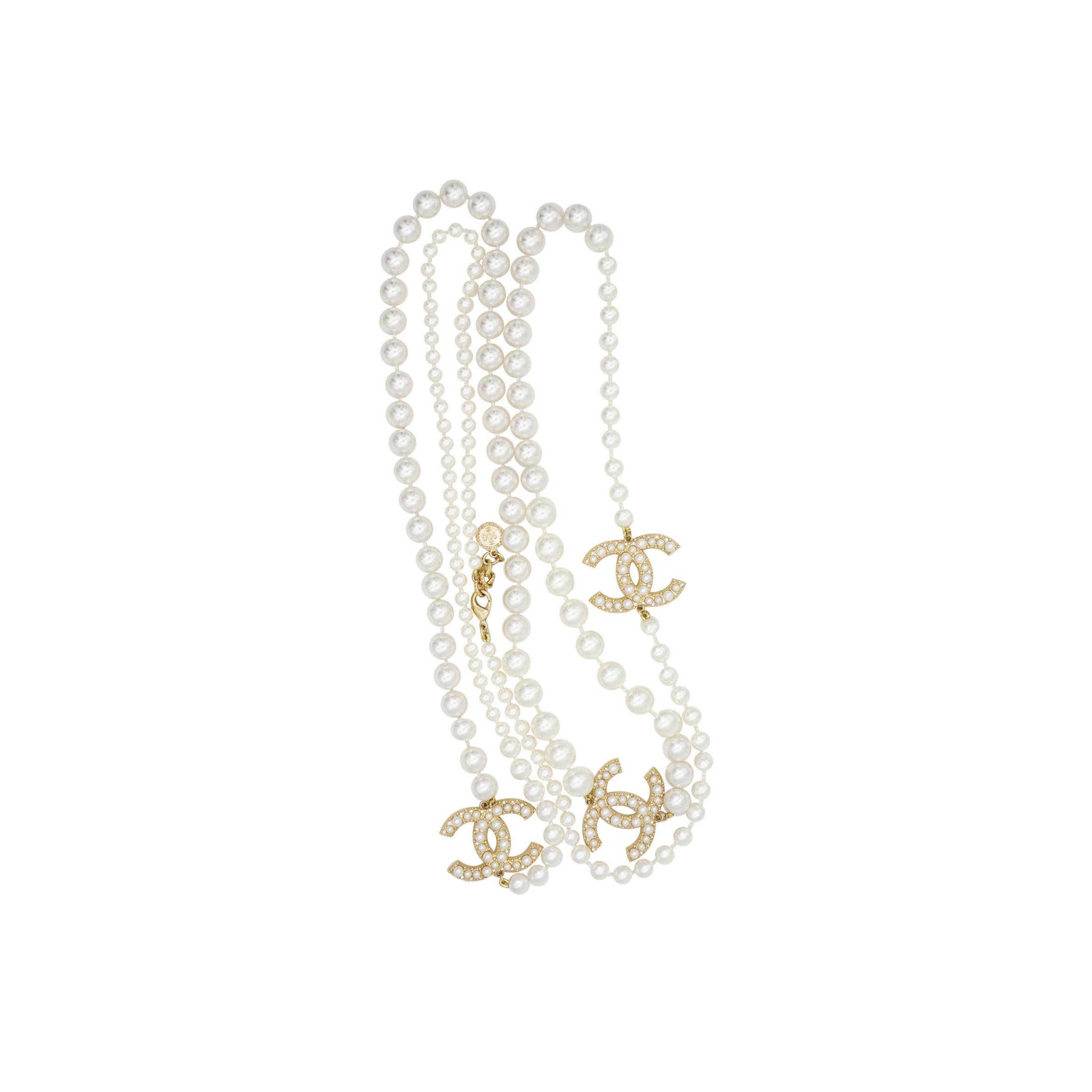 Ch*el vintage extra long pearls trio cc logo coco strands versatile necklace 3427223210282